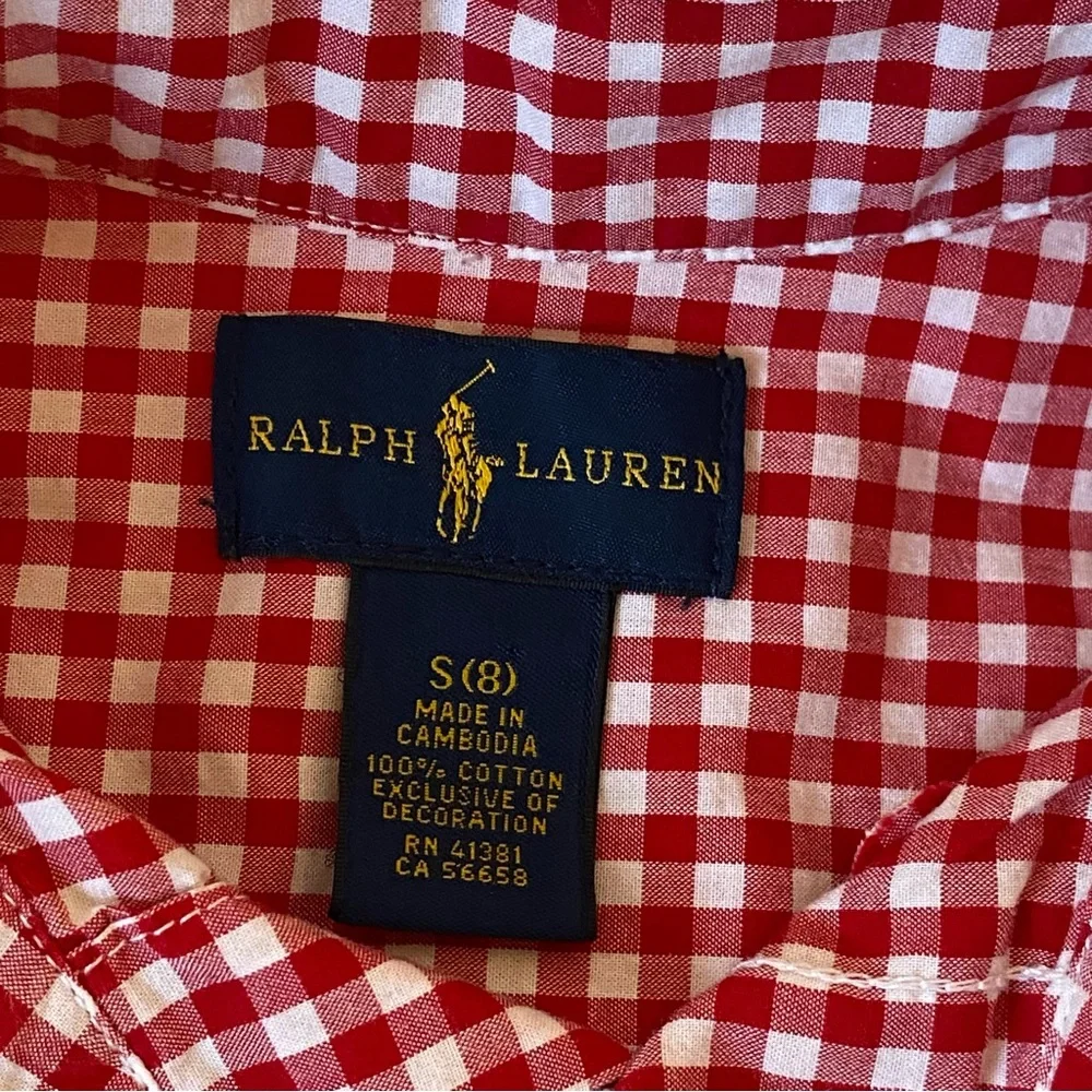 Ralph Lauren Red White Checkered Button Down Long Sleeve Shirt -Like New Boys 8